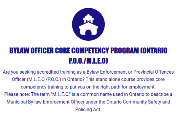 Bylaw Officer Core Competency Program (Ontario P.O.O./M.L.E.O)